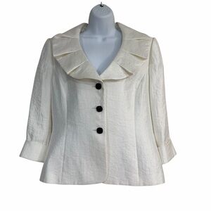 Alex Marie Ivory Blazer Size 12 Ruffle Collar 3/4 Sleeve Jacket Party